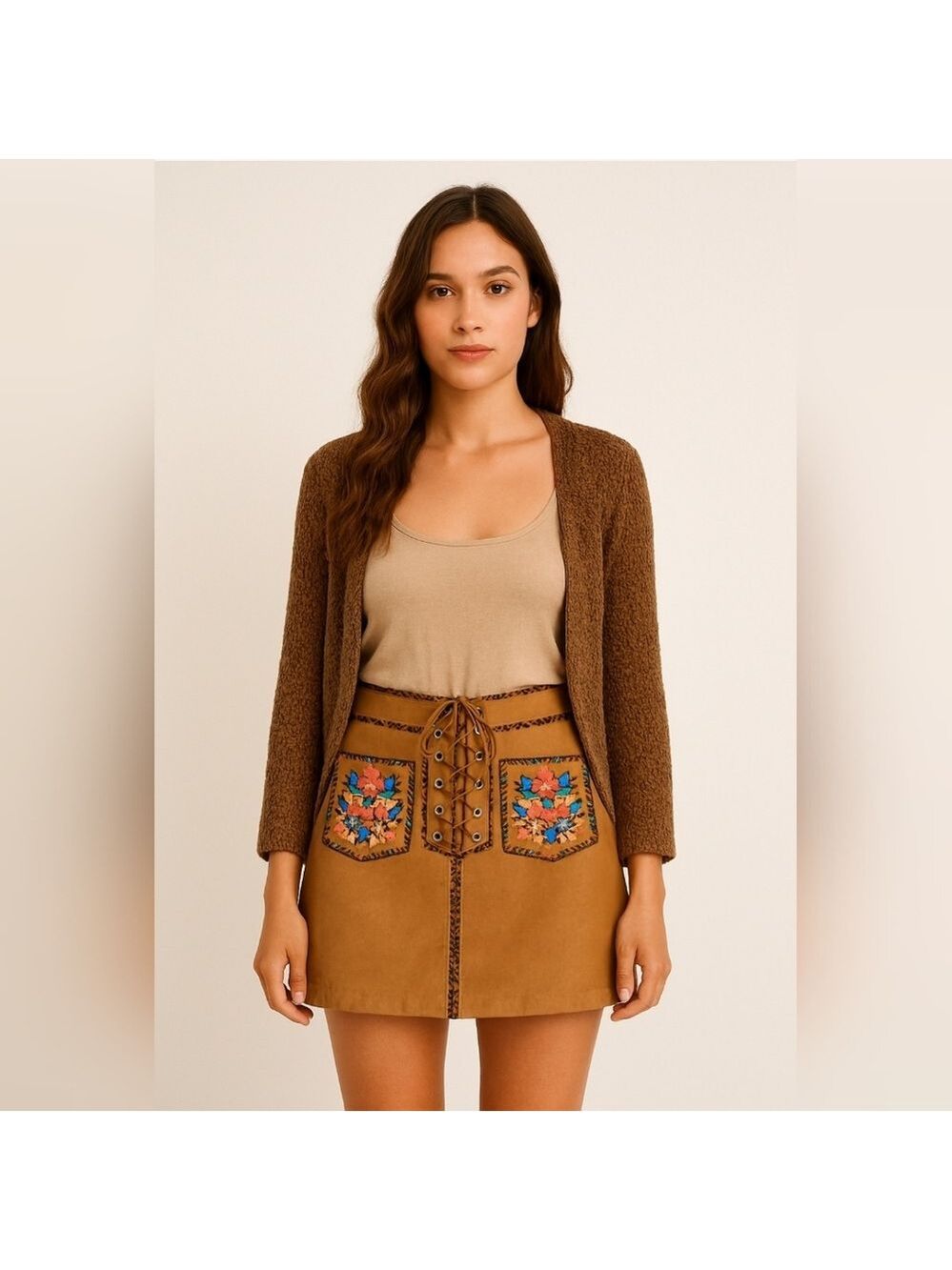 NWOT Rare Find⭐ MIUMIU Leather Designer Floral Bohowestern Mini Skirt Size 38/6